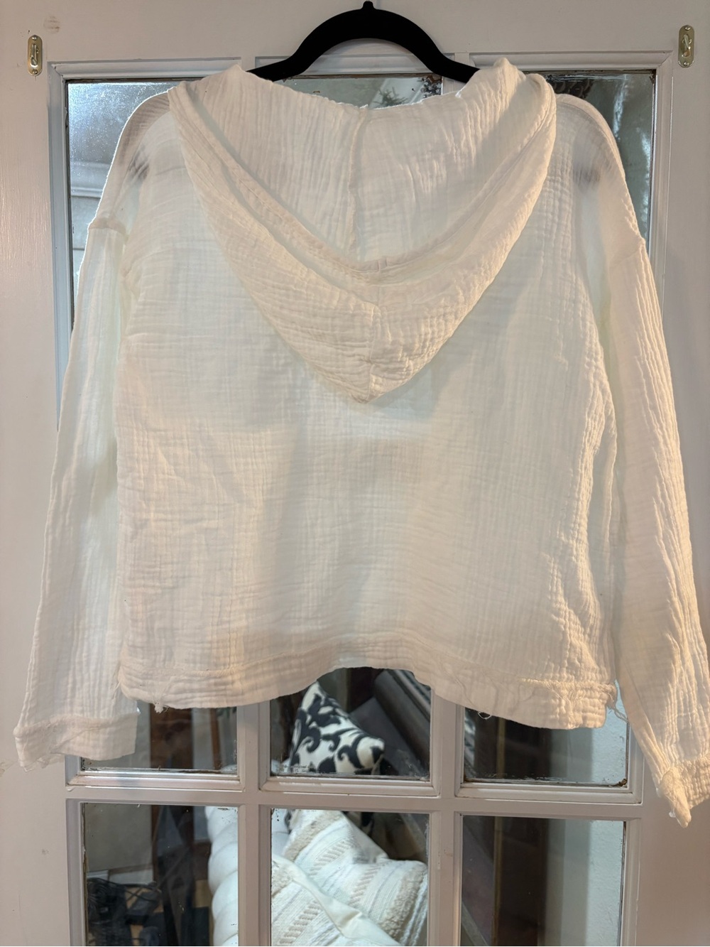 C&C California White Cotton Gauze Hooded Pullover Top Large | Coastal Beach Boho - Picture 4 of 7